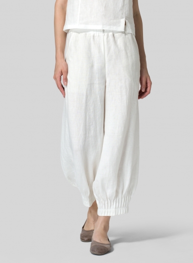 Linen Regular Fit Crop Pants - Plus Size