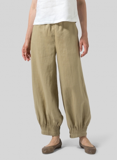 Linen Pleated Cuff Ankle Length Pants