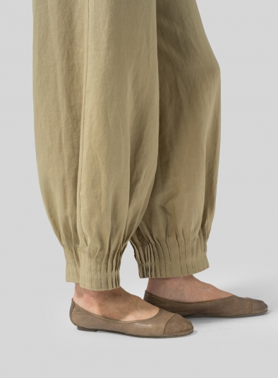 Linen Pleated Cuff Ankle Length Pants