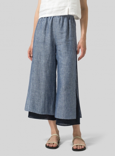 Linen Double Layer Cropped Length Pants