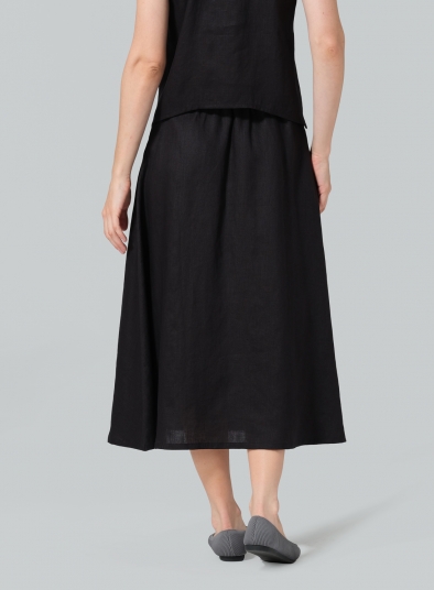 Linen Pull-On A-Line Flowing Skirt
