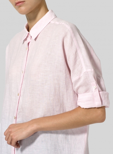 Linen Crop Sleeve Boxy Shirt