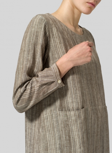 Linen Long Sleeve Slip-On Shift Dress