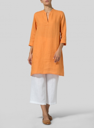 Linen V-neck Mandarin Collar Tunic