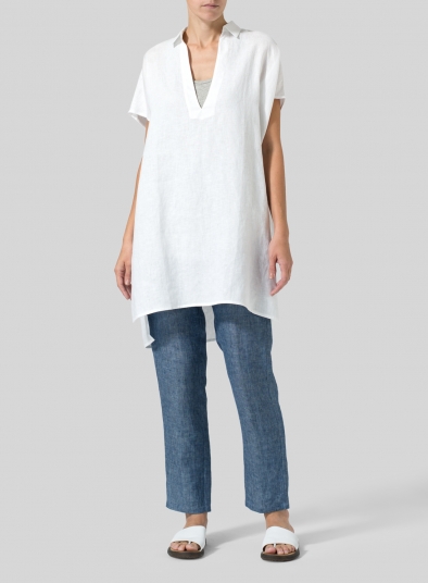 Linen Short Sleeve Deep V-Neck Tunic