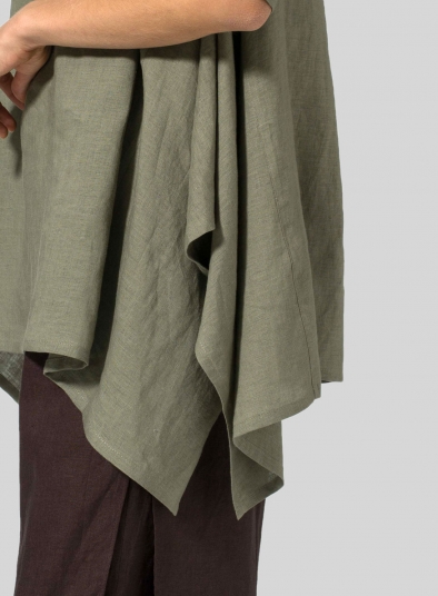 Linen Half Sleeves Handkerchief Hem Tunic