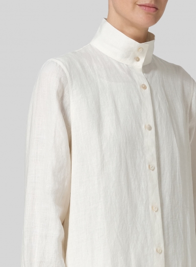 Linen High Stand Collar Long Shirt