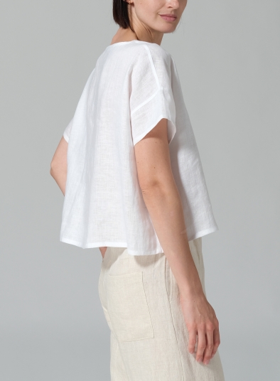 Linen Handmade Knot Button Boxy Cropped Top
