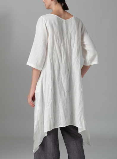 Linen A-line Handkerchief Hem V-neck Tunic