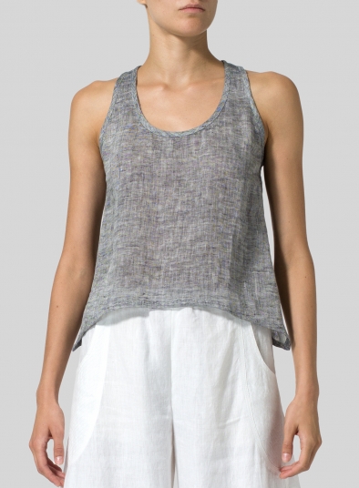 Two Tone Layered Linen Cropped Tank Top - Plus Size