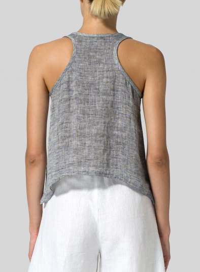 Two Tone Linen Cropped Tank Top