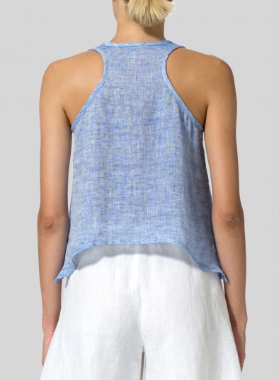 Two Tone Linen Cropped Tank Top