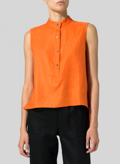Jacquard Linen Mandarin Collar Vest