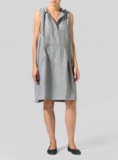 Linen Sleeveless Hoodie Long Tunic