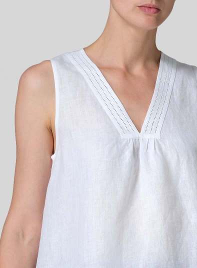 Linen Embroidered V-Neck Sleeveless Top