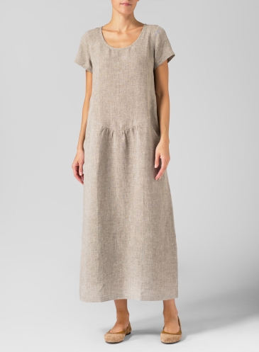 linen sleeve short dress zoom