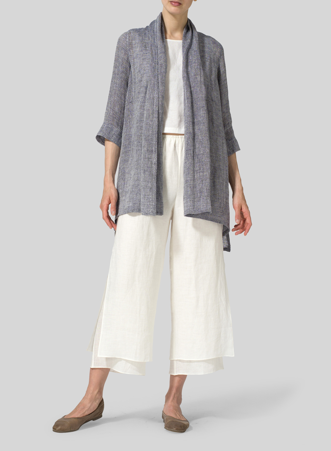 ジャケット・アウター LIDNM SHAWL COLLAR REVER COAT HEATHER Linen Shawl Collar Open Front Jacket - Plus Size
