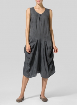 Linen Sleeveless Draped Dress