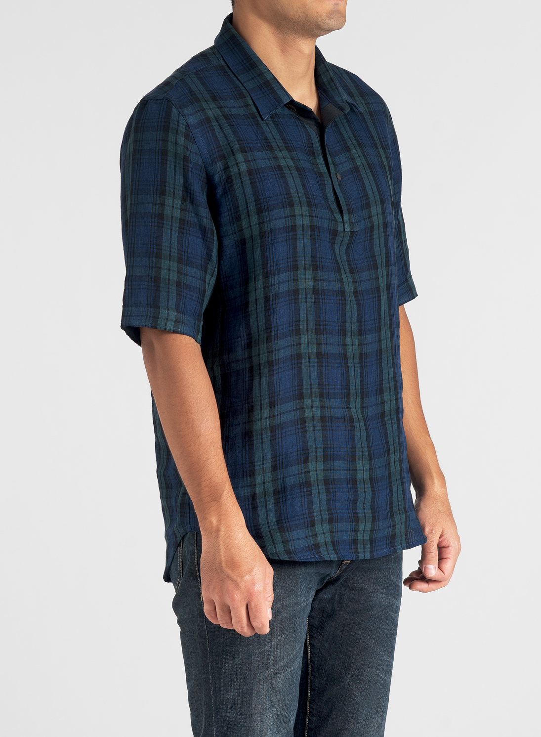 Linen Men Short Sleeve Popover Shirt