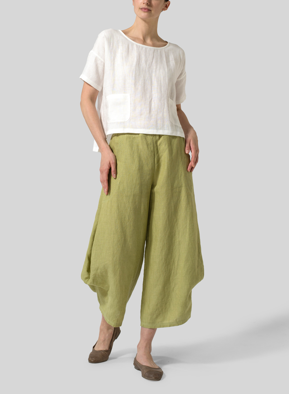 Linen Flared Leg Crop Pants
