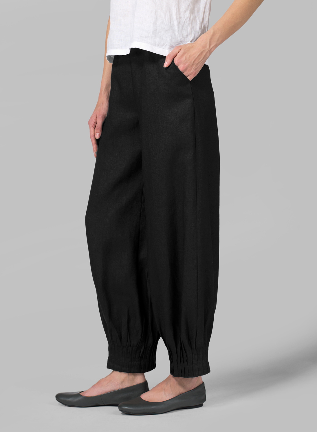 Linen Pleated Cuff Ankle Length Pants
