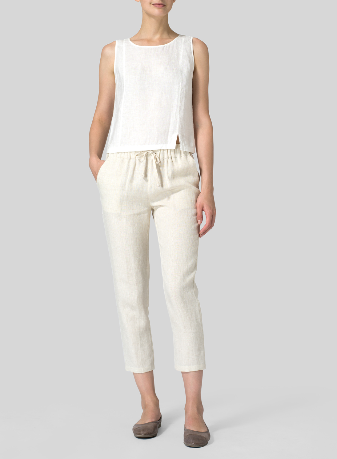 Linen Low Rise NarrowLeg Cropped Pants