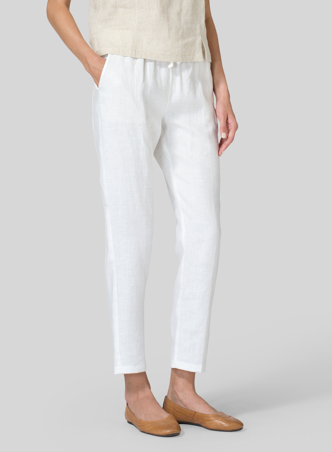 Linen Low Rise Slim Ankle Length Pants Plus Size