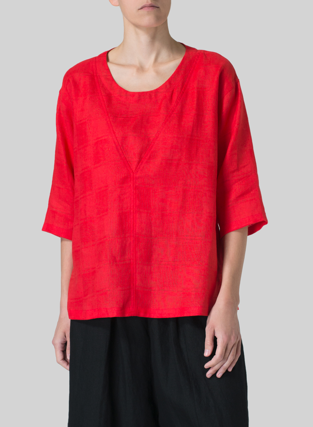 Red Linen ThreeQuarter Sleeve Top Plus Size