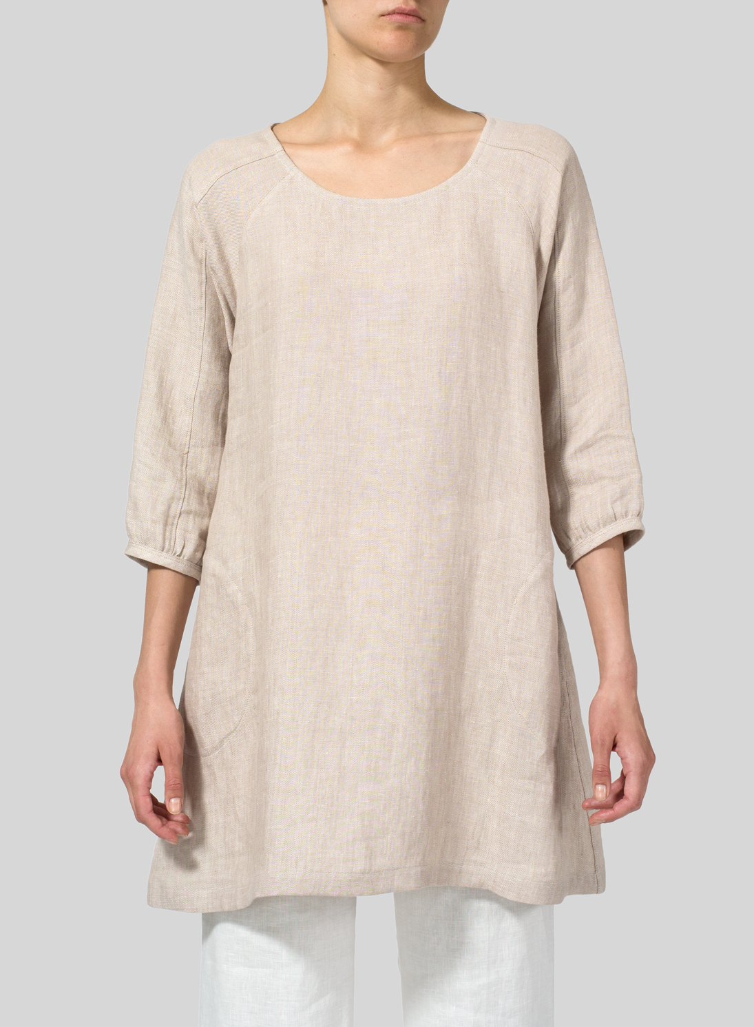Twill Weave Linen Elbow Sleeve Tunic