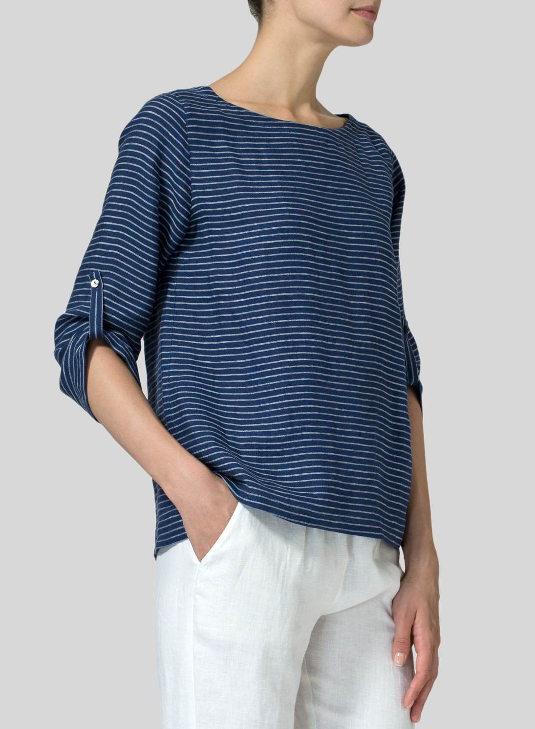 Linen Boat Neck Threequarter Sleeve Top