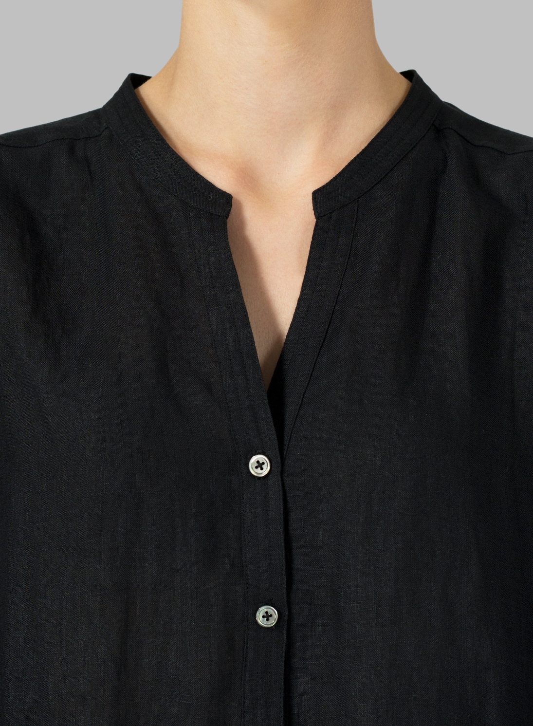 Black Linen Long Sleeve Long Blouse Set Plus Size