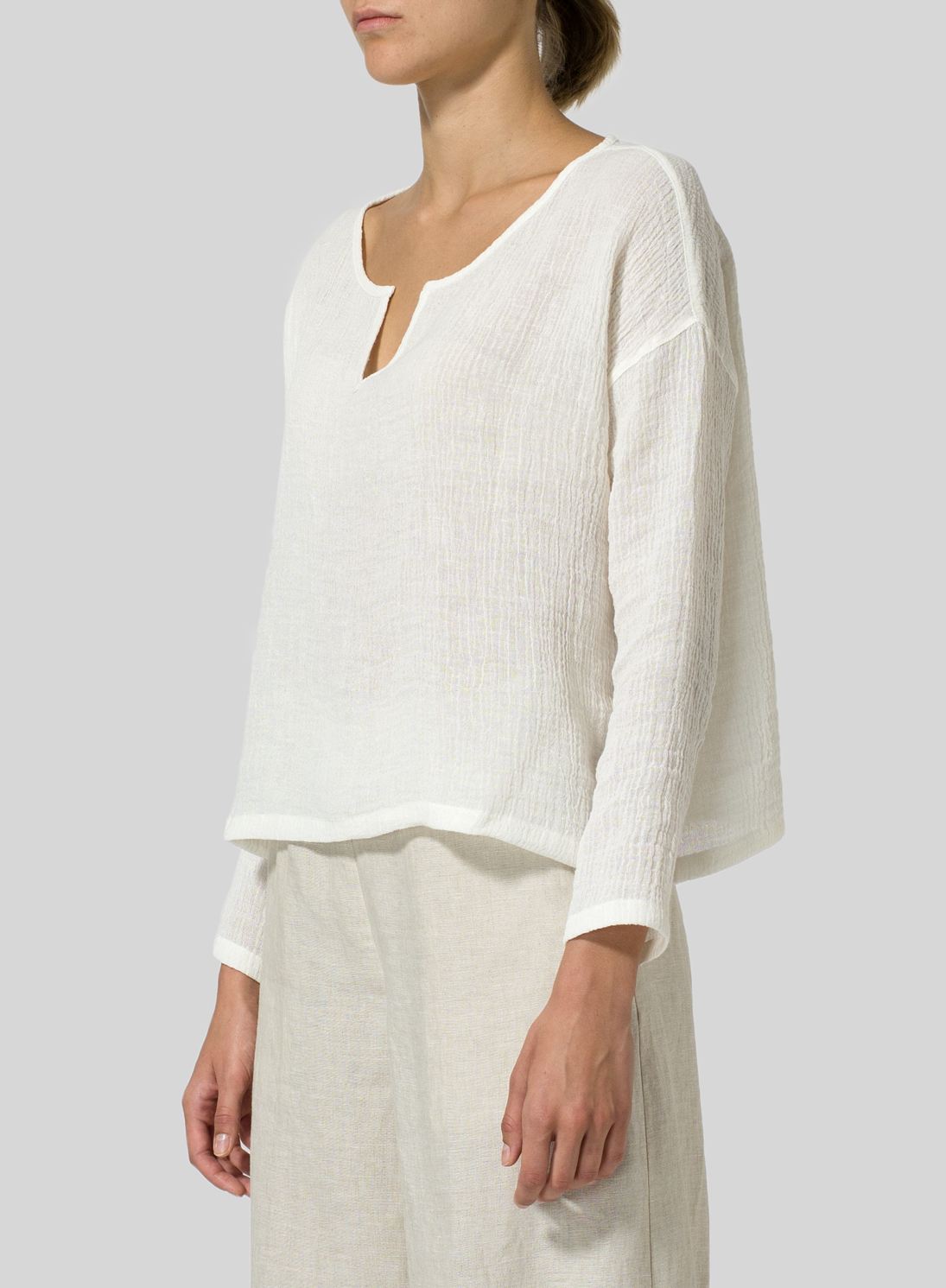 Linen Crinkle Gauze Vneck Boxy Top