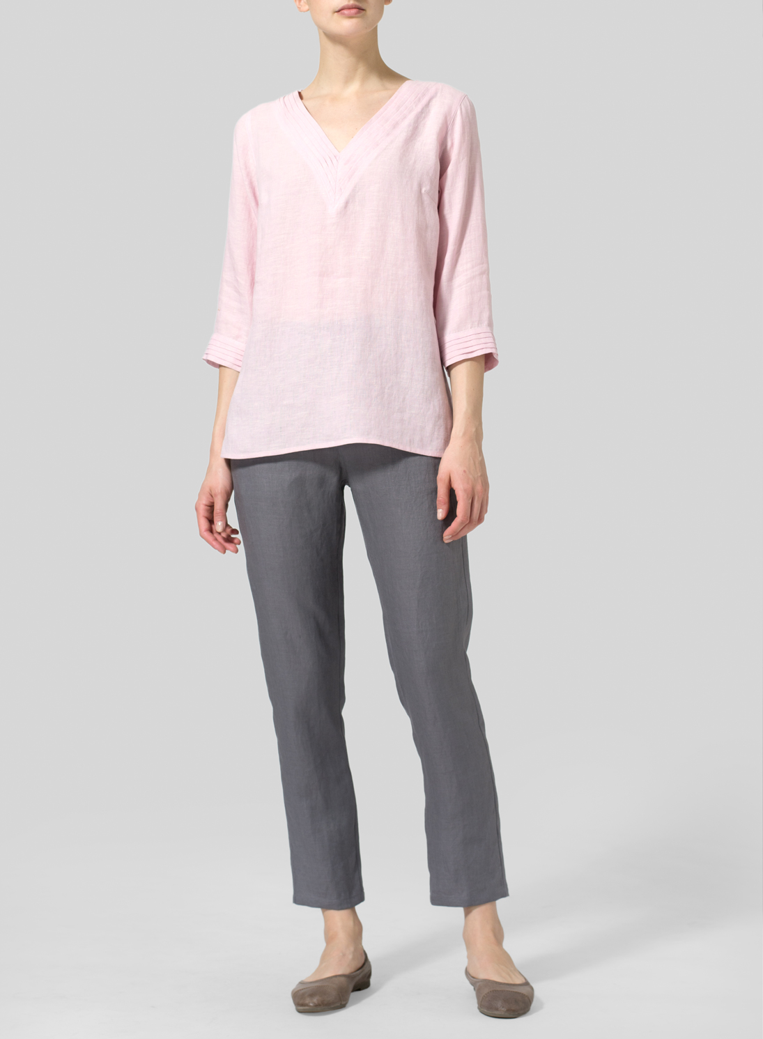 Linen Vneckline Pleated Top