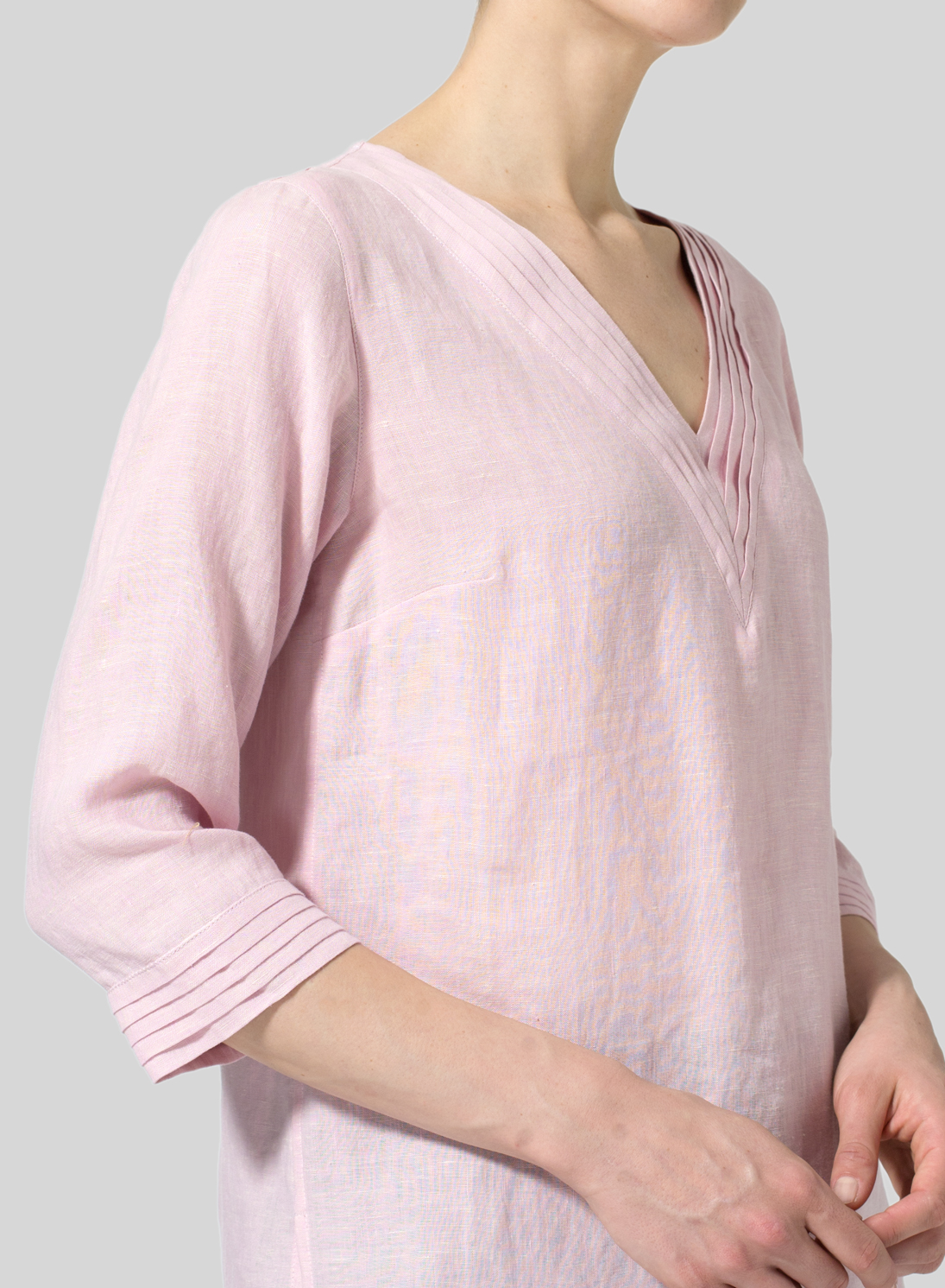 Linen Vneckline Pleated Top Plus Size