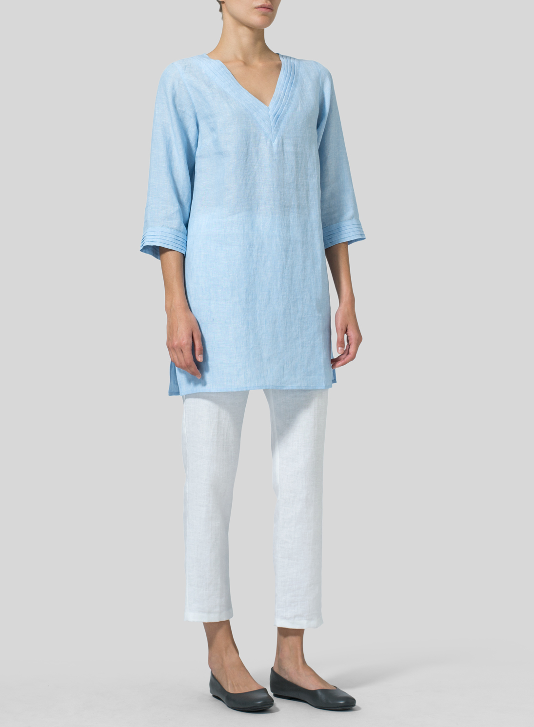 Linen Vneckline Pleated Tunics