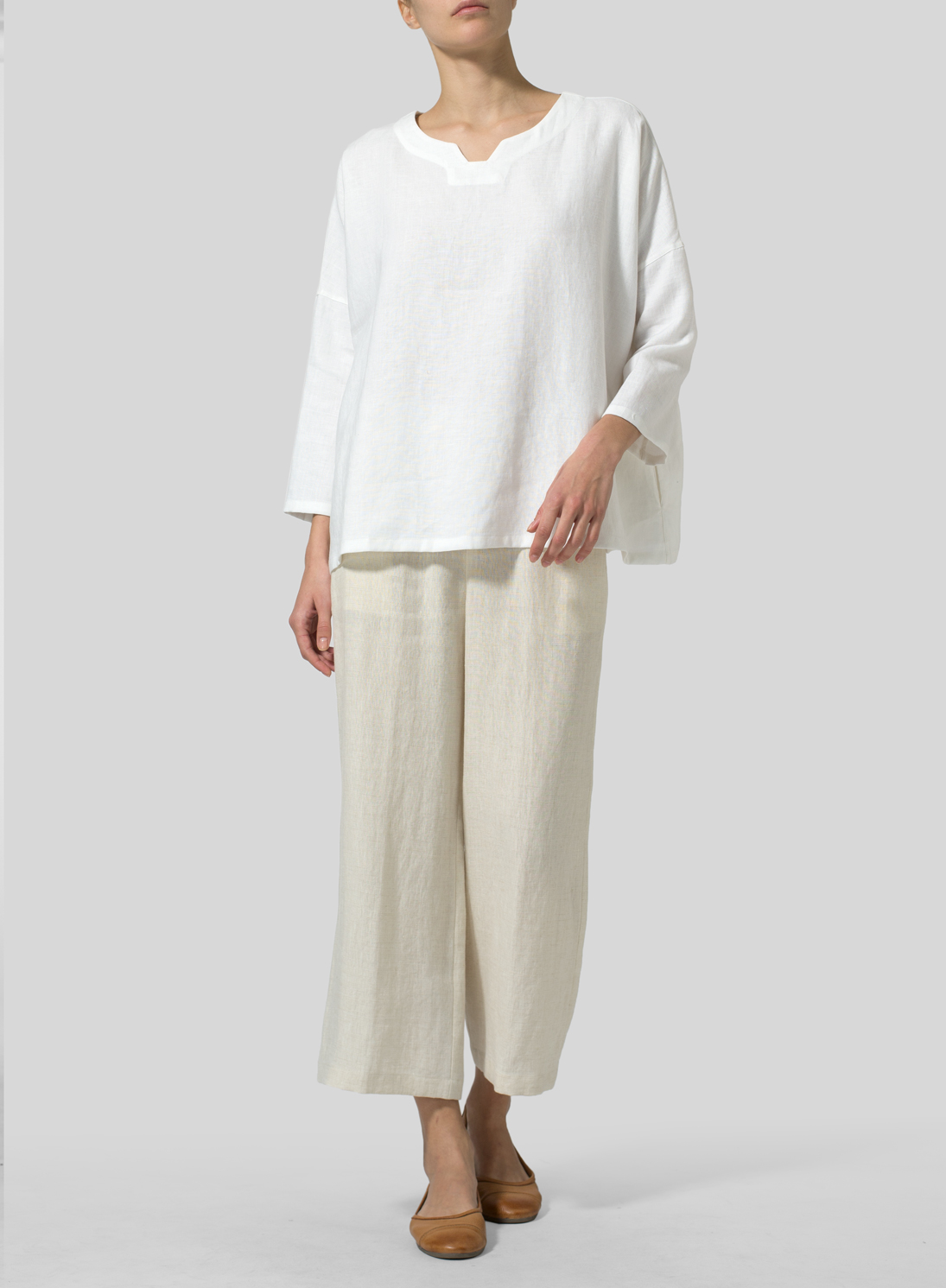 Linen Decolletage Neckline Top Plus Size