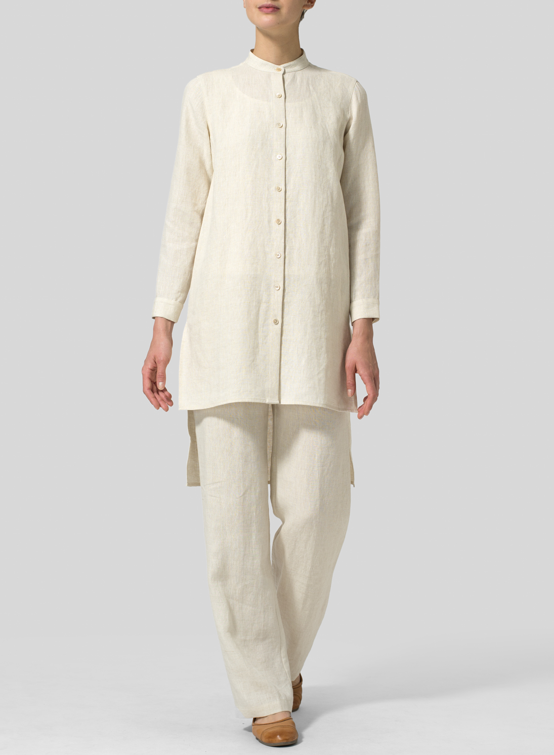 Linen Mandarin Collar Long Sleeve Jacket Plus Size