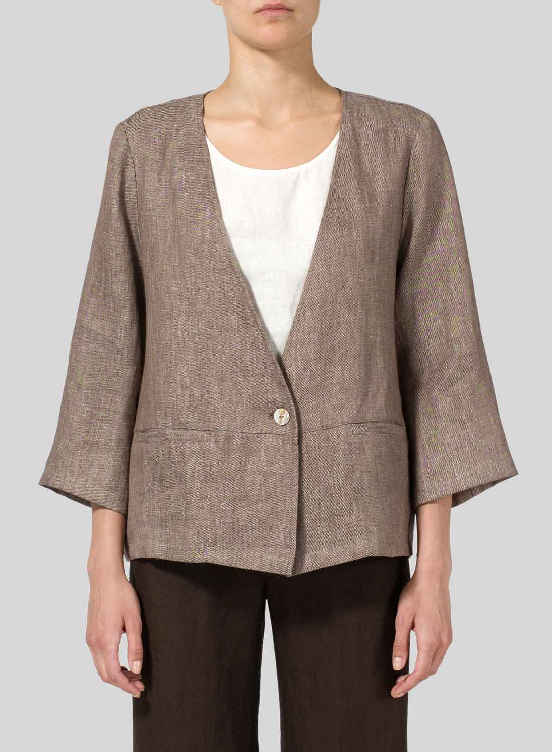 Twill Weave Linen Boxy Fit Jacket Plus Size