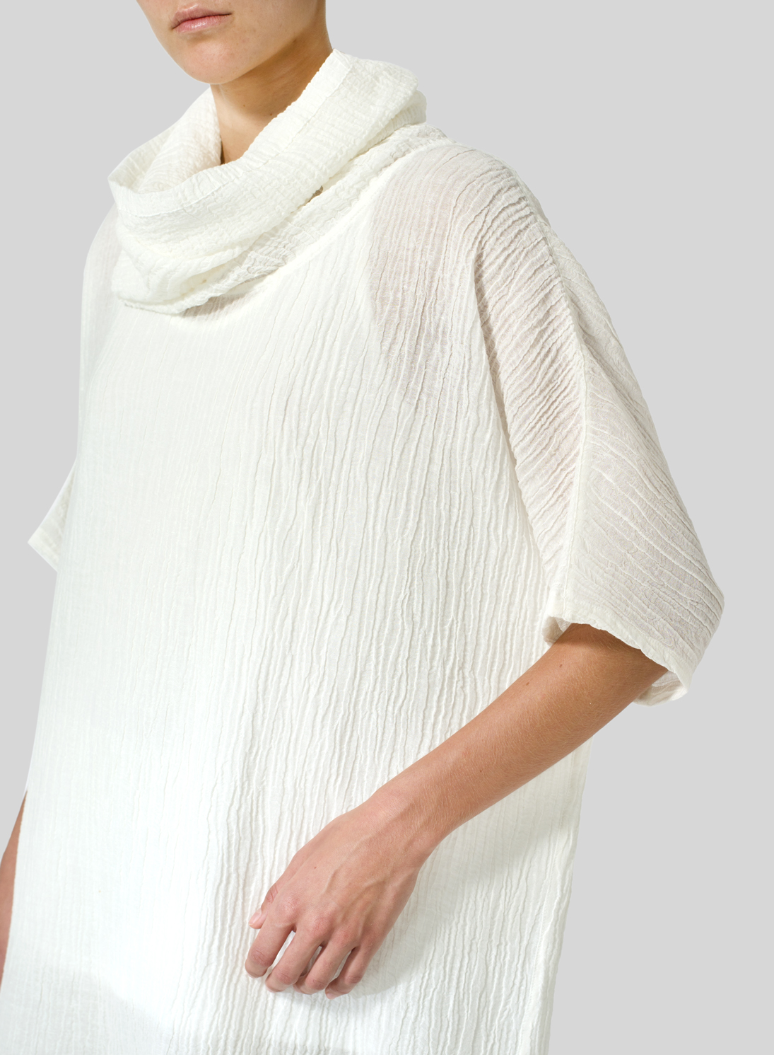 Linen Cowl Neck Gauze Tunic Plus Size