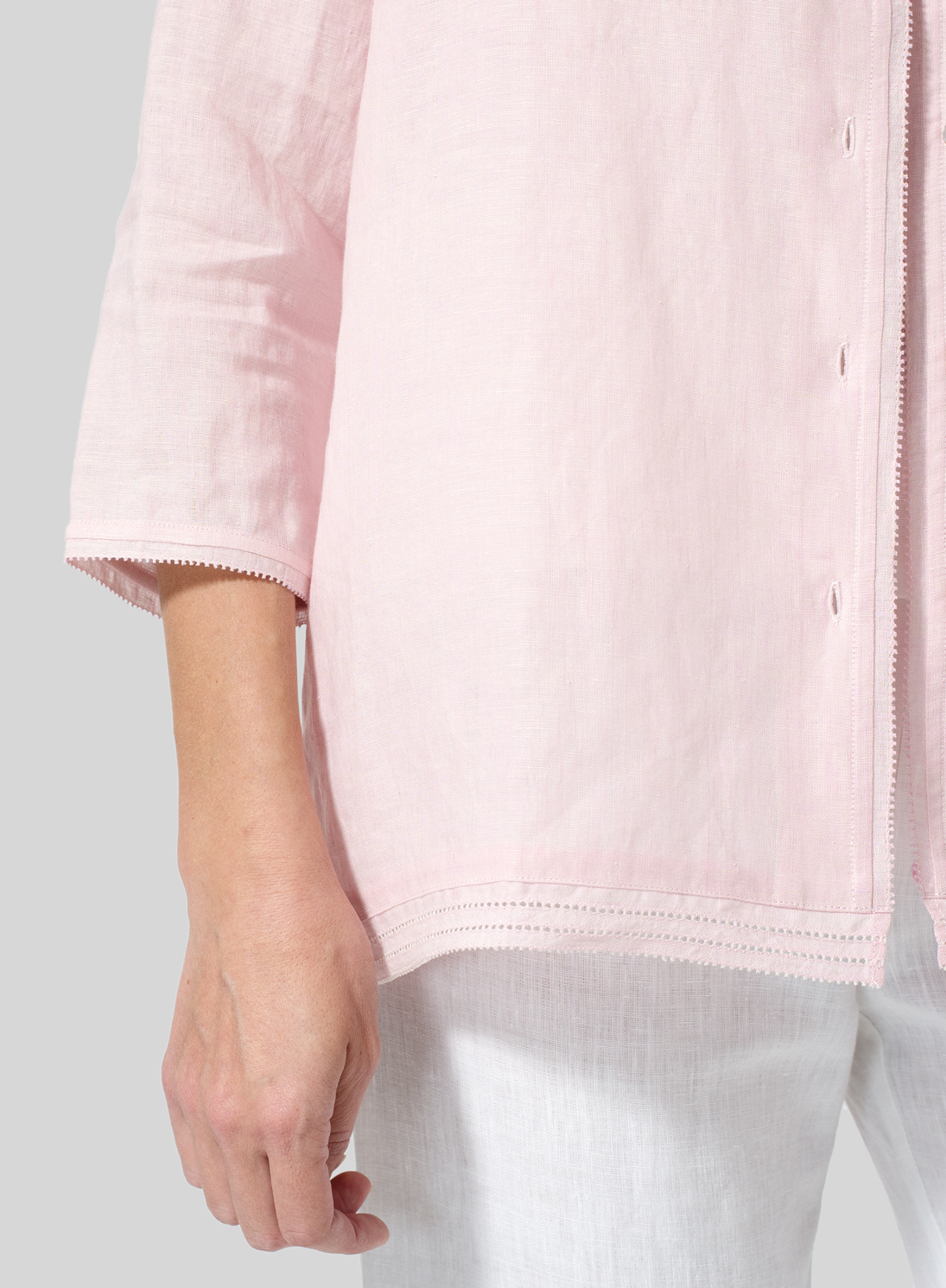 Lightweight Linen Embroidered Hemline Top