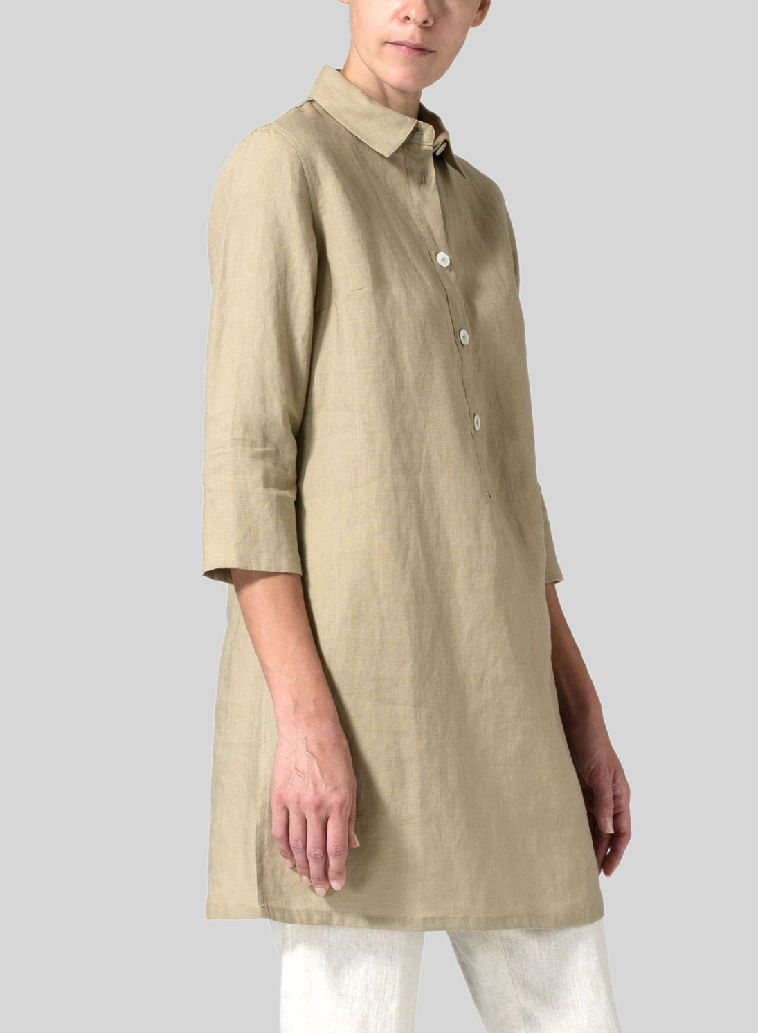 Linen Straight Fit Shirt Collar Tunic