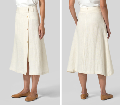 Sand Linen Side-Button A-Line Skirt
