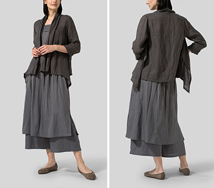 Gray Linen Two-layer Long Culottes Set
