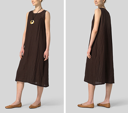 Brown Linen Sleeveless Midi Dress
