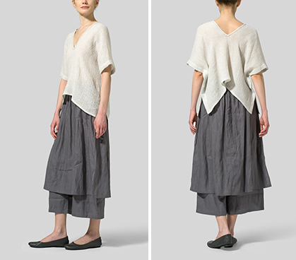 Linen V-Neck Classic Pullover Blouse