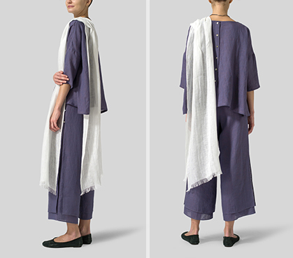 Dark Slate Purple Linen Dropped Shoulder Long Top Set