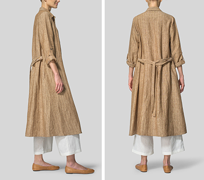 Khaki Beige Linen Waist-Tie Dress