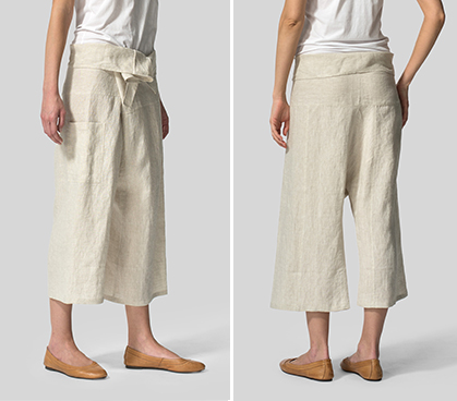 Oat Linen Thai Style Tie Loose Cropped Pants