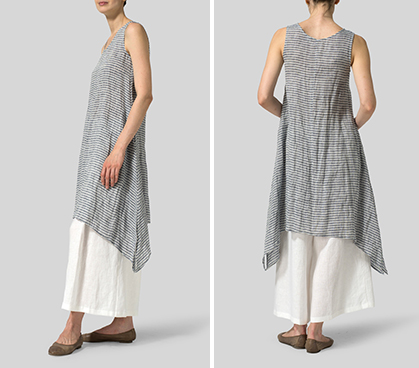 Linen Sleeveless Crumple Effect Long Dress Set
