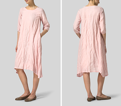 Baby Pink Linen Flare Midi Dress